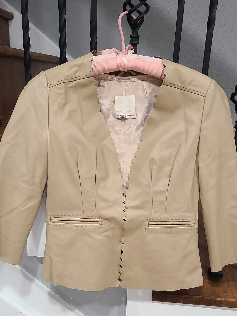 Rebecca Taylor Beige Scalloped-Edge Leather Blazer